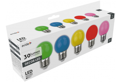 Bec LED decor G45 1W E27 B5 (Verde/Albastru/Galben/Roșu/Roz) Avide