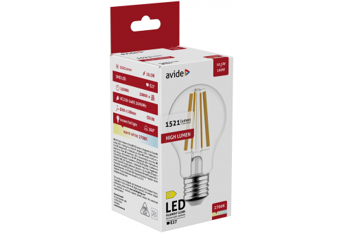 Bec LED Filament Globe 10.5W E27 A65 WW Avide High lumen