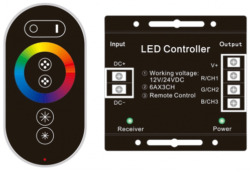 LED pás 12V 216W RGB 6 gombíkové RF Diaľkové ovládanie s dotykovým panelom