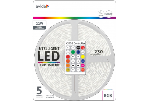 LED pás Blister 12V 22W SMD5050 30LED označiteľné IC RGB IP65 5m + Prg.Diaľkové ovládanie